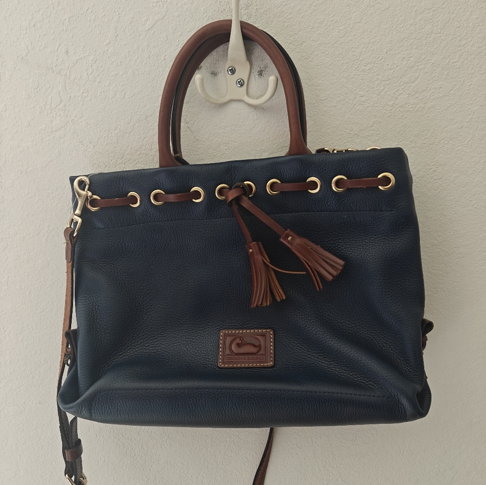 Dooney & Bourke Blue Pebble Leather Tassel Tote Crossbody Handbag - Picture 1 of 3